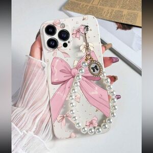 Pink Bow IPhone 16 Pro Max Case with Pearl Charm